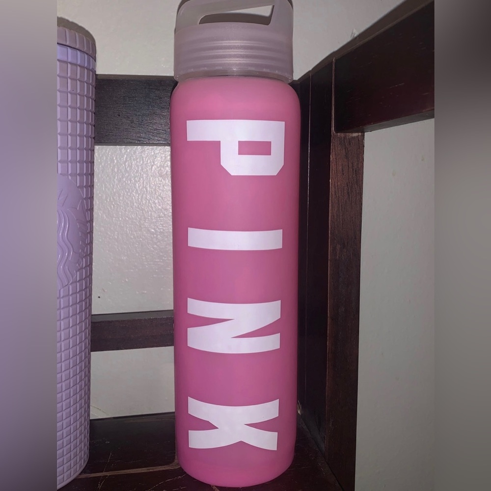 Pink glass water bottle